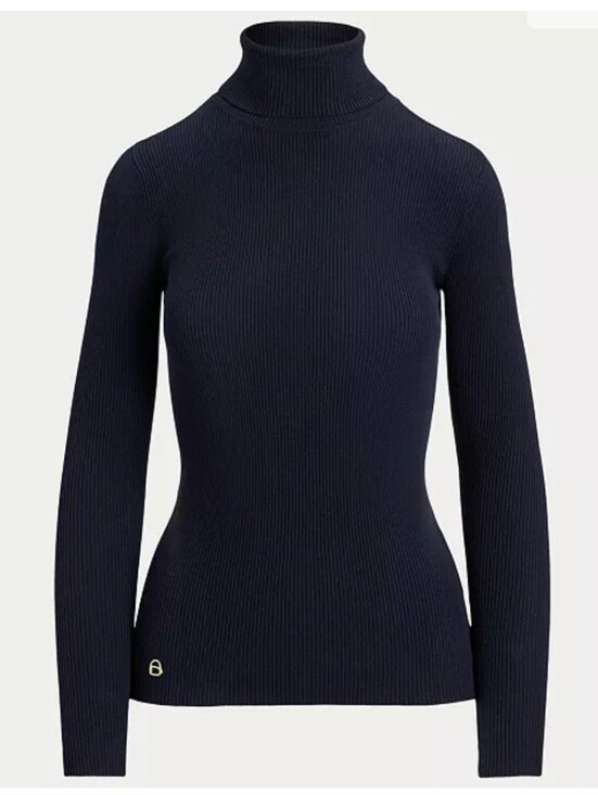 Ralph Lauren Tops - Ralph Lauren Navy Ribbed Turtleneck Top Size SP Like New Minimalist Quiet Luxury